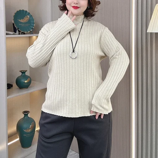 Plus Size Slim Fit Mock Neck Knit Pullover Sweater - Image 4