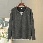 Women's Plus Size Loose Embroidered Fake Two-Piece Sweatshirt