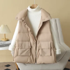 Plus Size Loose Stand Collar White Duck Down Vest