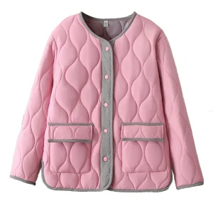 Plus Size Women’s Contrast Color Quilted Cotton-Padded Parka Coat