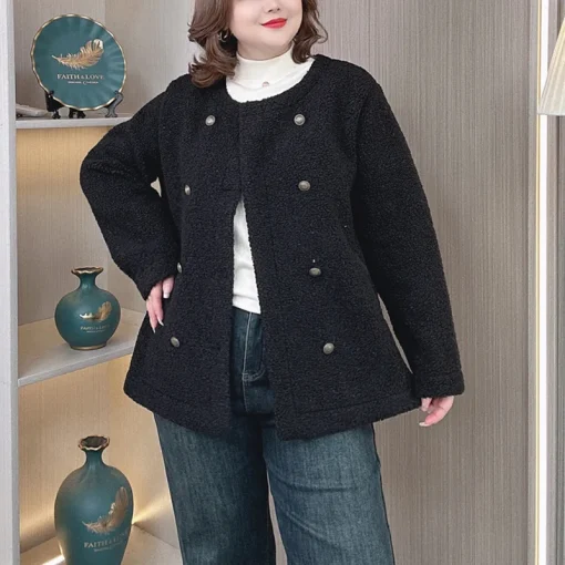 Plus Size Women’s Fleece Coat Winter Warm Double Breasted Jacket - Image 5