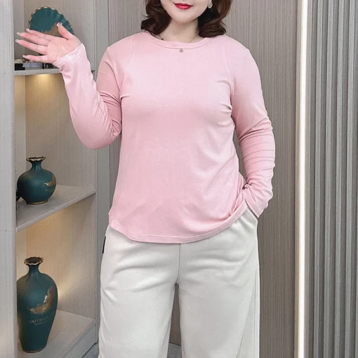 Plus Size O-neck Long Sleeve Casual Shirt for Women - Image 4