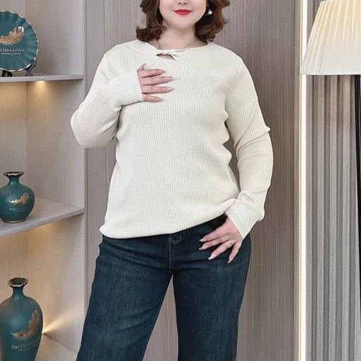 Plus Size Women’s Hollow Neck Knit Pullover Sweater - Image 4