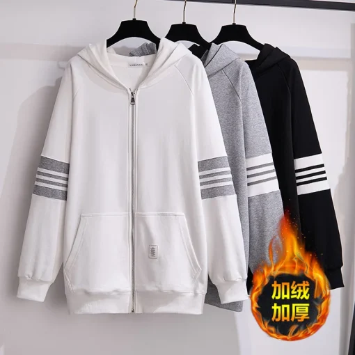 Plus Size Loose Fleece Hooded Zip Sweater Cardigan Coat