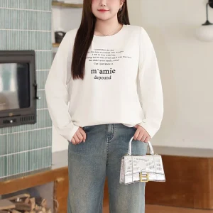 Loose T-Shirt Women Plus Size Casual Brushed Letter Print Top