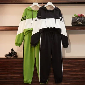 Plus Size Women's Loose Striped Sweatshirt Pants Set