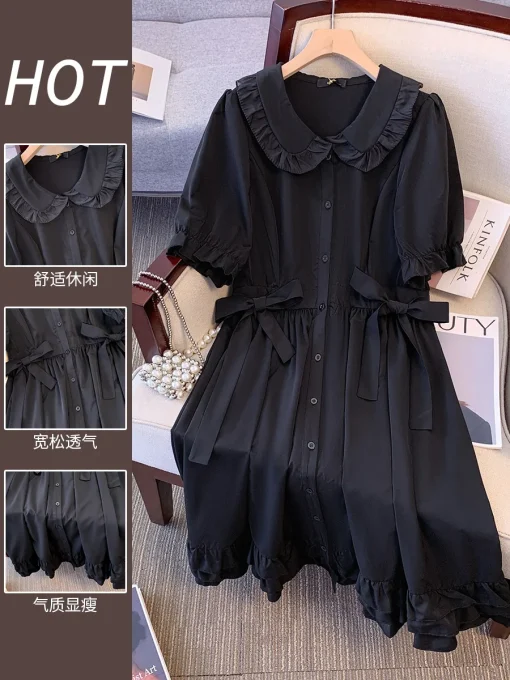 Plus Size Women's Summer Loose Retro Doll Collar Dress - Image 4