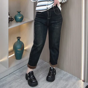 Plus Size Women’s Fleece-Lined High Waist Denim Harem Pants