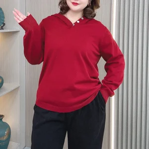 Plus Size Hooded Pullover Sweater for Women Fall Winter
