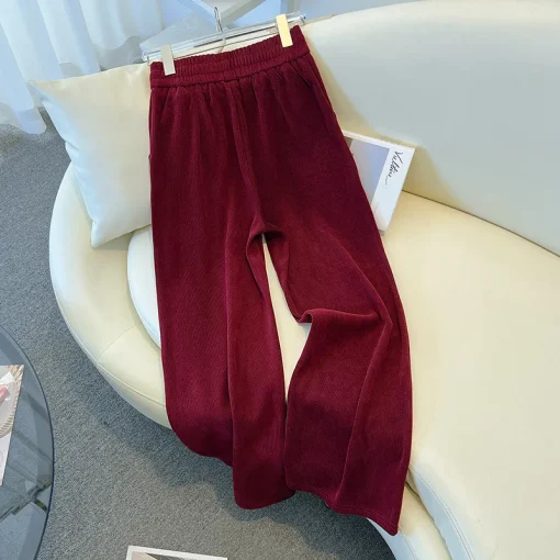 Plus Size Loose Fleece Straight Leg Elastic Waist Pants - Image 5