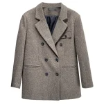 Plus Size Women's Winter Quilted Woolen Double Breasted Blazer