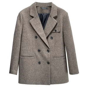 Plus Size Women's Winter Quilted Woolen Double Breasted Blazer