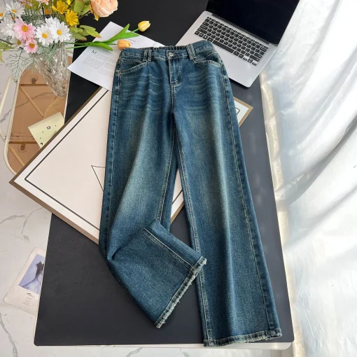 Plus Size High Waist Loose Wide Leg Straight Jeans - Image 3