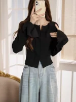 Plus Size Women's Long Sleeve Casual Black T-Shirt