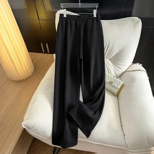 Plus Size Winter Fleece Loose High Waisted Straight Leg Pants - Image 5