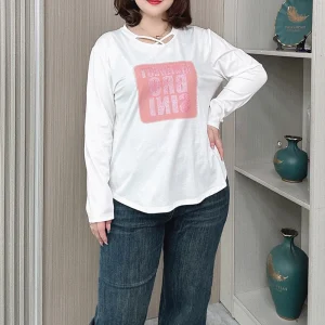 Women's Plus Size Hollow V-Neck Long Sleeve Sequined T-Shirt
