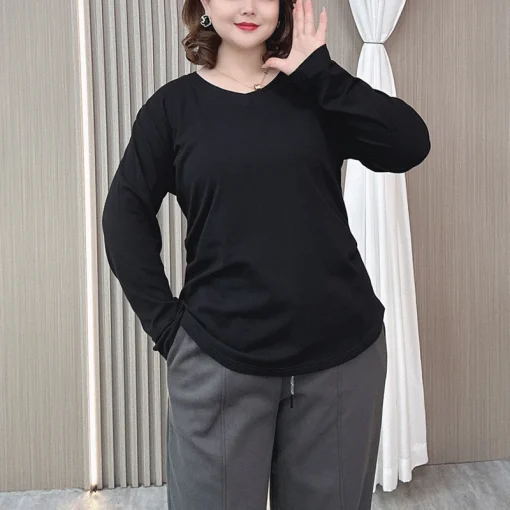 Plus Size V-Neck Long Sleeve Autumn Loose Fit Tee