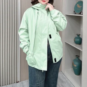 Plus Size Hooded Outdoor Jacket Loose Weatherproof Raincoat