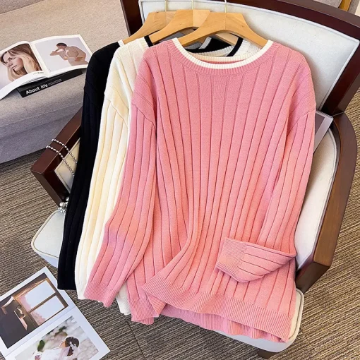 Plus Size Spring Autumn Winter Loose Round Neck Pullover Sweater