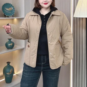 Plus Size Women's Loose Lapel Cotton-Padded Parka Coat