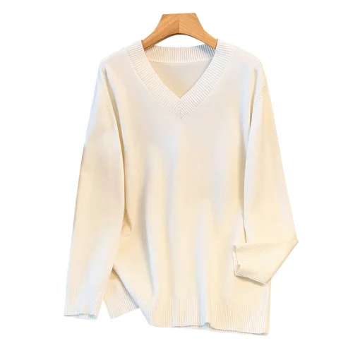 Plus Size Women's Loose V-Neck Knitted Pullover Sweater - Image 6