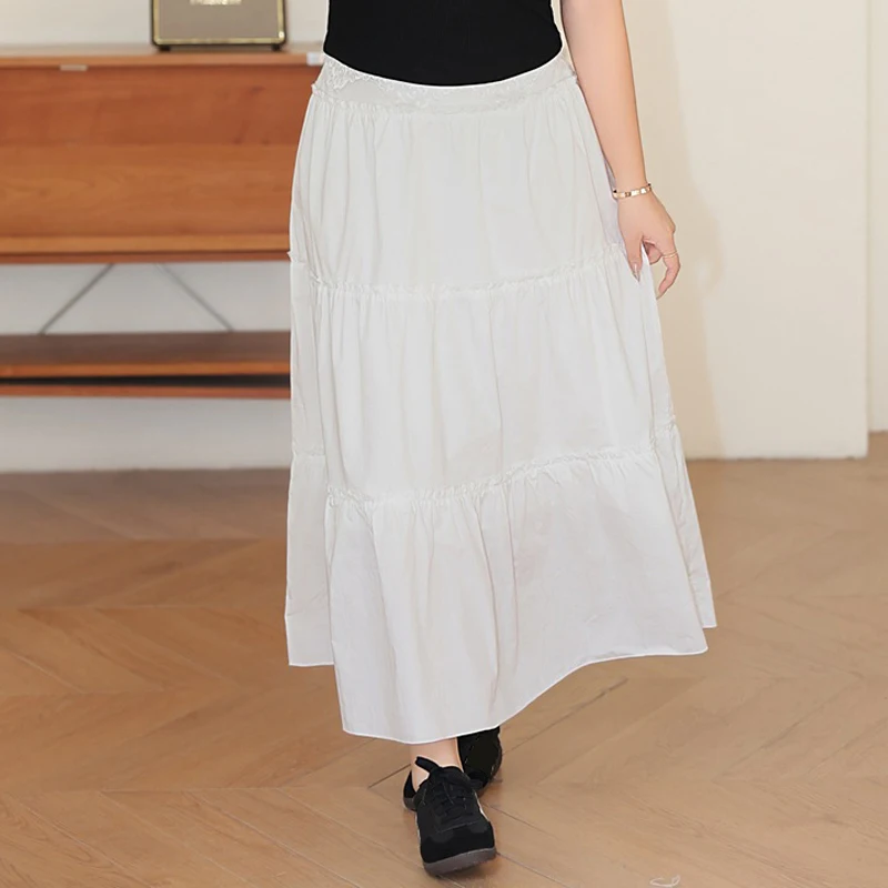 Plus Size Vintage White High Waist A-Line Cake Skirt - Image 2
