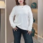 4XL Plus Size Women’s Stretch Slim Brushed Crew Neck T-Shirt