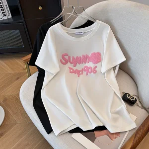 Plus Size Women's Letter Embroidered Short Sleeve T-Shirt