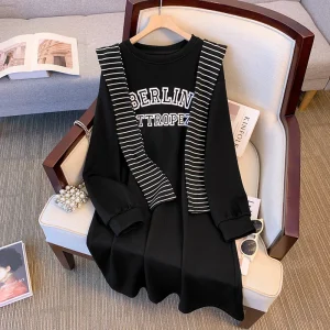 Plus Size Women's Round Neck Long Sleeve Letter Printed Dress