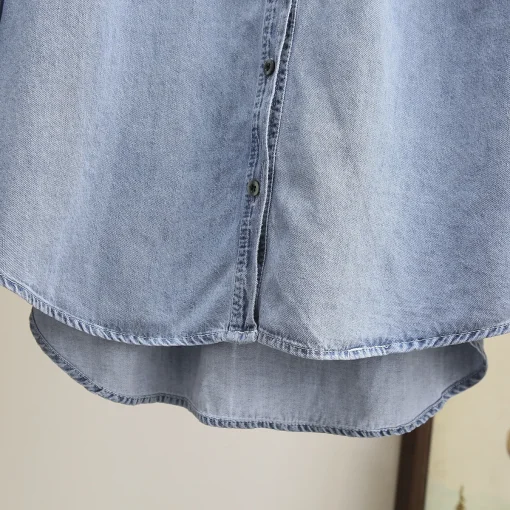 Plus Size Denim Shirt Women Asymmetrical Loose Long Top - Image 4