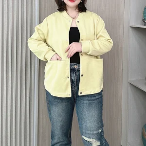 Women's Plus Size Casual Baseball Jacket with Hoodie