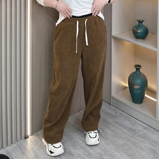 Plus Size Women’s Fleece-Lined High Waist Straight Pants