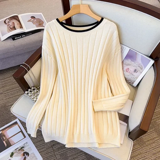 Plus Size Spring Autumn Winter Loose Round Neck Pullover Sweater - Image 5