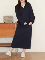 Plus Size Women’s Preppy Style Hoodie and A-Line Skirt Set