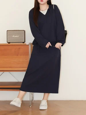 Plus Size Women’s Preppy Style Hoodie and A-Line Skirt Set