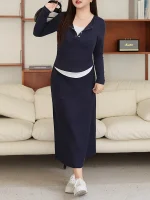 Plus Size Women’s Preppy Style High Waist Skirt and T-Shirt Set