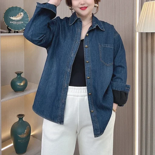 Plus Size Women’s Fleece-Lined Winter Loose Denim Coat