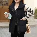 Plus Size Drawstring Waist Cotton-Padded Sleeveless Winter Coat