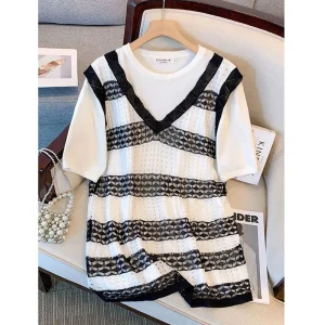 Plus Size Women's Loose Round Neck Two-Piece Knit T-shirt