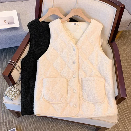 Plus Size Women's Thickened Warm Lamb Wool Vest Cardigan