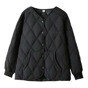 Fashion Plus Size Women’s Argyle Cotton-Padded Parka Coat