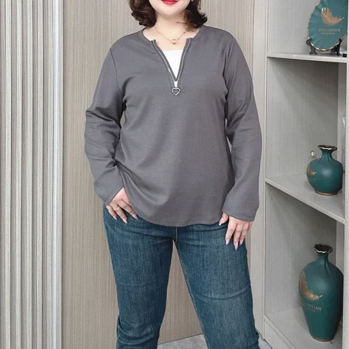 Women's Plus Size Fake Two-Piece Long Sleeve T-Shirt - Image 2