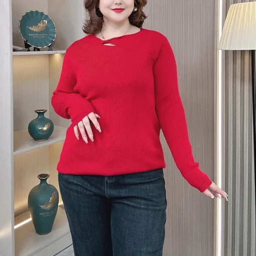 Plus Size Women’s Hollow Neck Knit Pullover Sweater - Image 5