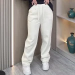 Plus Size Women's High Waist Fleece-Lined Straight Pants