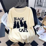 Plus Size Women's Loose Ice Silk Cat T-Shirt Top