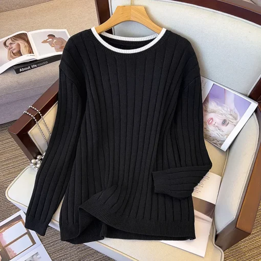 Plus Size Spring Autumn Winter Loose Round Neck Pullover Sweater - Image 3