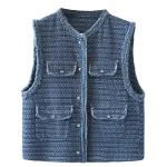 Plus Size Women's Chic Denim Sleeveless Vest Waistcoat