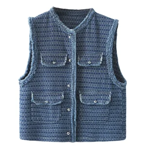 Plus Size Women's Chic Denim Sleeveless Vest Waistcoat