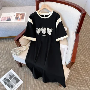 Plus Size Women's Loose Casual Love Printed Summer Dress