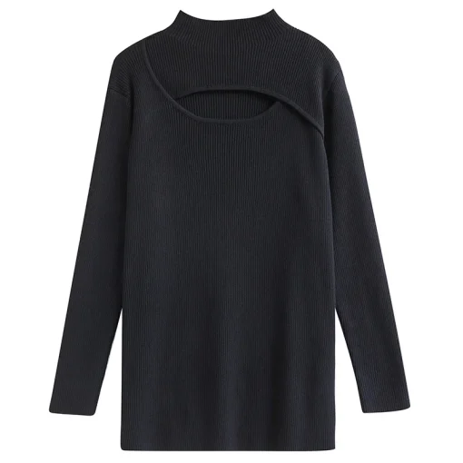 Oversized Long Sleeved Hollow Knitted Sweater for Women - Image 6